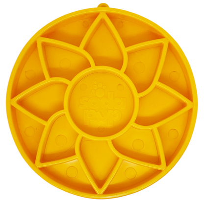 Sunflower Softie eTray Slow Feeder Dog Bowl | Soft Shallow Lick Mat | Yellow & Purple | USA Made